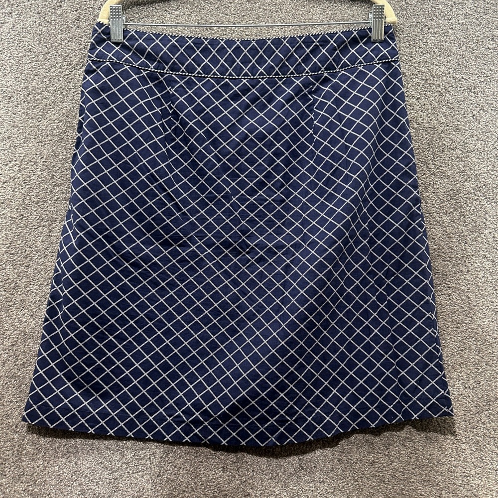 LL Bean A Line Skirt Size 12 Blue Nautical Anchor Embroidered Coastal Vacation - Picture 2 of 7
